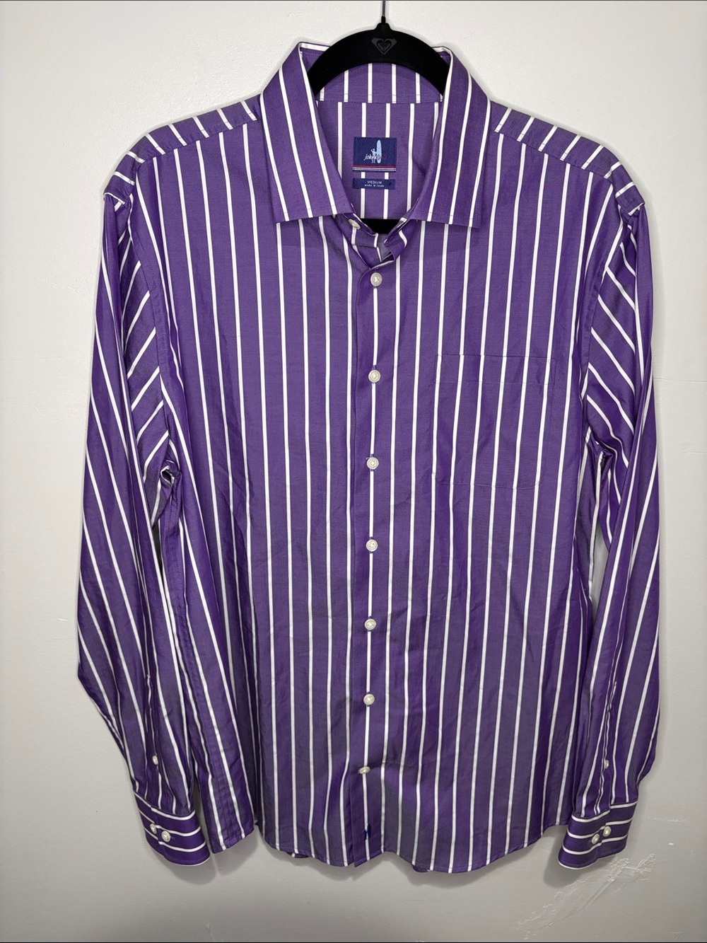 JOHNNIE-O Aubergine Stripe Men’s Dress Shirt - Medium